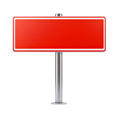 Fototapeta premium blank red rectangular sign with white border is mounted on silver pole, isolated on transparency background. sign is simple and eye catching, suitable for various uses