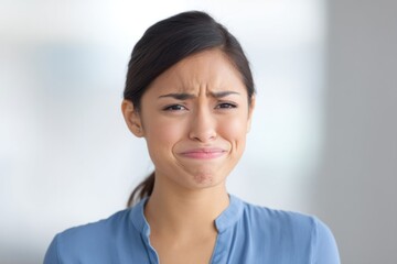 Fototapeta premium person at work displays emotions with blurred background and ample copy space
