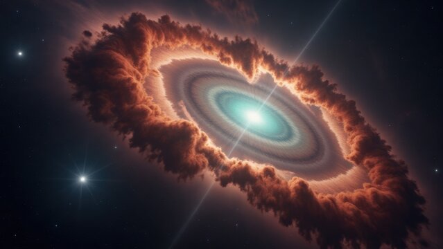 Stunning Nebula Formation: Cosmic Cloud with Emerging Star System, Galaxy Dust and Light