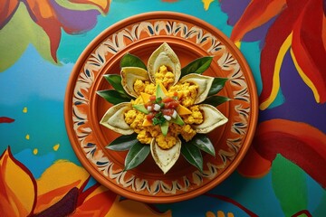 Tacos blooming flower arrangement with scrambled eggs, avocado, and salsa