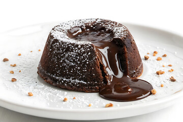 Chocolate Lava Cake Isolated on White Decadent Dessert Image.