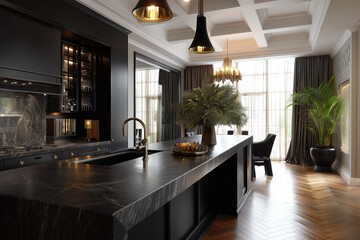 modern black kitchen interior
