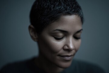 Fototapeta premium minimalistic portrait of contemplative individual gently blurred background with dramatic tones