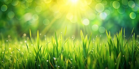 Fototapeta premium Lush Green Spring Meadow Grass Texture - Bokeh Background Stock Photo