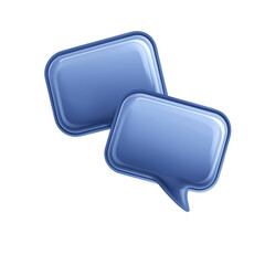 Two glossy blue speech bubbles are depicted, symbolizing communication and conversation. bubbles have shiny, reflective surface, giving modern and digital feel