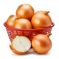 onions in a basket white background