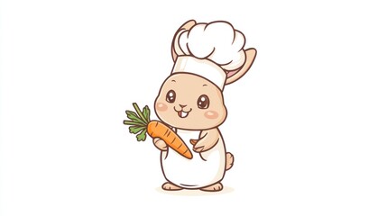 Cute cartoon bunny chef holding a carrot