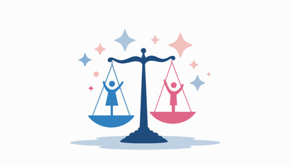 Gender equality symbol with balance scale, hope and fairness