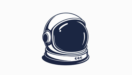 Vintage space helmet illustration in navy blue and white, minimalist design
