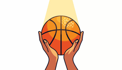 Hands cradling basketball under spotlight, focus on sports passion