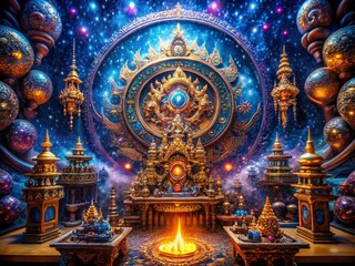 Macro Photography: Auspicious Altar, Generative AI Art, Sacred Geometry, Mystical Centerpiece
