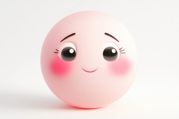 A round, light pink toy with a cheerful, cartoon face.