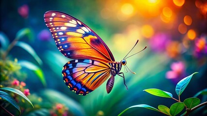 Fototapeta premium Macro Photography: Vibrant Painted Butterfly in Flight