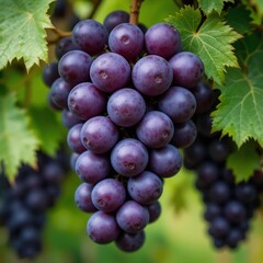Fototapeta premium Ripe Purple Grapes Hanging on Vine