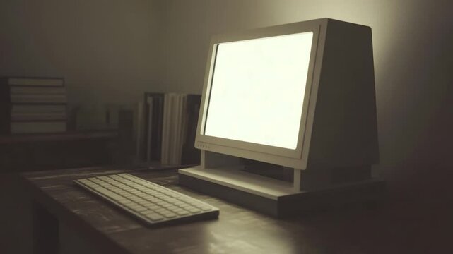 Retro computer in dimly lit office