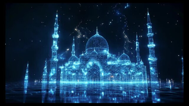 Digital Representation of a Futuristic Taj Mahal in Neon Lights