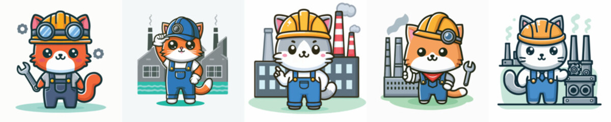 Vector of a cat factory worker.