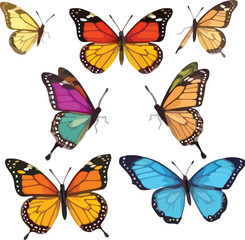 Naklejka premium Butterfly Butterflies, many angles and view frontal side head shot isolated on transparent background