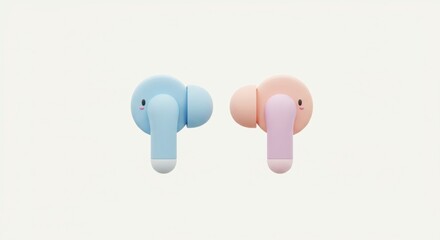 Pastel Blue and Peach Wireless Earbuds, Minimalist Product Shot