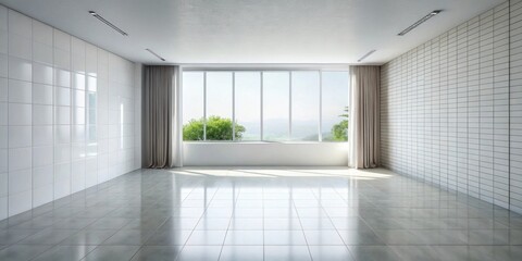 Spacious Room with Large Window and Tile Walls, Ideal for Relaxation and Contemplation