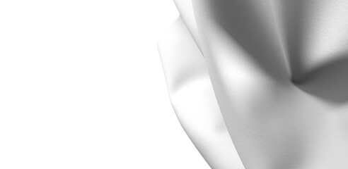 Close-up of a white fabric drape, showcasing its texture and folds. The fabric is illuminated by a soft, white light, creating a dramatic contrast against the dark background.
