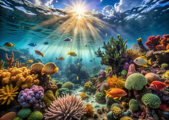 Fototapeta premium Mesoamerican Reef: Vibrant Coral, Tropical Fish, Underwater Paradise