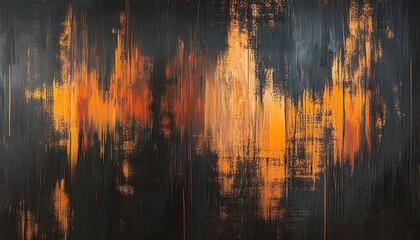 Naklejka premium Abstract painting with dark, orange and grey tones. Intense color variations create a dynamic visual effect