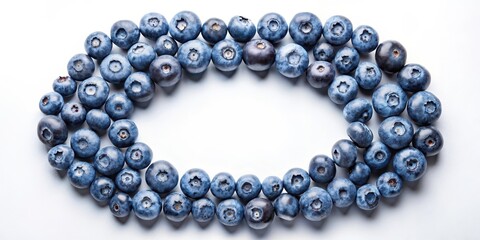 Fresh blueberries arranged in a small circular pattern on a white surface with individual berries partially covering each other, healthy food, small