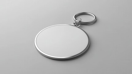 Elegant Silver Keychain Mockup on Gray Backdrop for Personalized Design and Branding Presentation Display Template