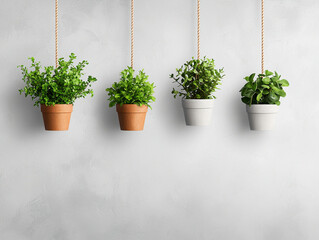 Hanging indoor plants in pots create serene and refreshing atmosphere, enhancing beauty of any space with their vibrant greenery and stylish presentation