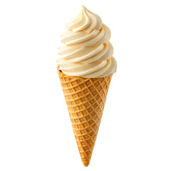 Vanilla soft serve ice cream in a waffle cone