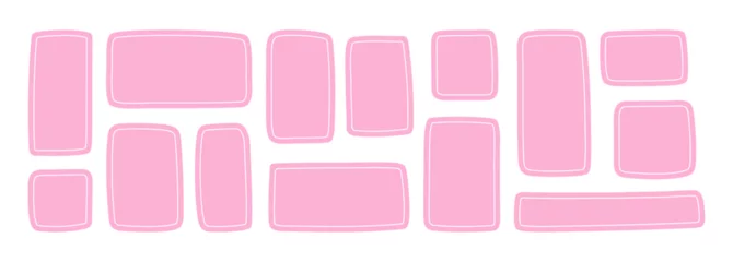 Rideaux Années 50 patrons Set of hand-drawn rectangles, squares shapes. Freehand doodle pastel pink colored textbox frames.  © Darina