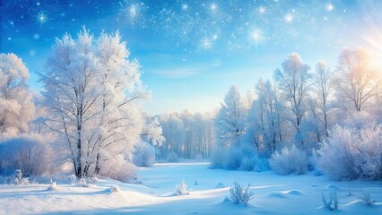 Obraz premium Serene Winter Wonderland Frost-Covered Trees and Sparkling Snow Under a Bright, Starlit Sky