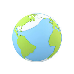 Naklejka premium stylized globe illustration features simplified continents in green and oceans in blue, representing Earth. design is minimalistic and modern, emphasizing clean and educational aesthetic
