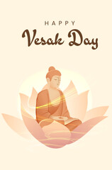 Vesak Day Creative Concept for Card or Banner. Vesak Day is a holy day for Buddhists. Happy Buddha Day with Siddhartha Gautama Statue Design Vector Illustration