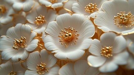 Elegant, detailed white flowers with gold accents