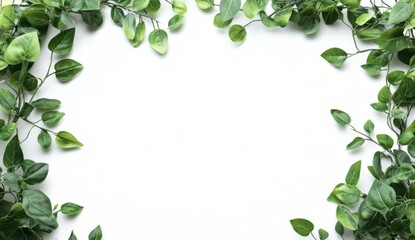 Fototapeta premium Lush Green Leaves Frame on White Background