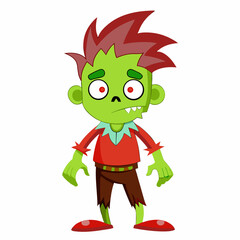 Cute Green Zombie Cartoon Character Illustration