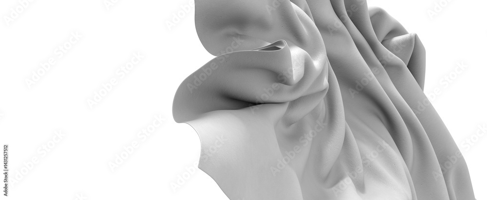 Poster close-up of a white fabric drape, showcasing its texture and folds. the fabric is illuminated by a s