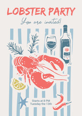 Vertical Seafood Restaurant Poster A3 with Red Lobster and Words Lobster Party