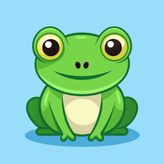 Adorable Cartoon Green Frog Sitting on Light Blue Background