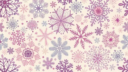 Fototapeta premium Whimsical Snowflake Pattern with Playful Pink and Lavender Organic Shapes , organic shapes, whimsical snowflakes