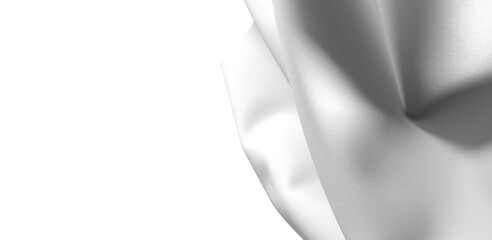 Close-up of a white fabric drape, showcasing its texture and folds. The fabric is illuminated by a soft, white light, creating a dramatic contrast against the dark background.