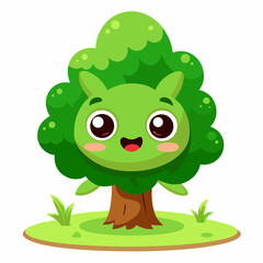 Happy Green Tree Monster Cartoon Character Illustration