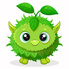 Adorable Green Fuzzy Monster with Leaves on its Head