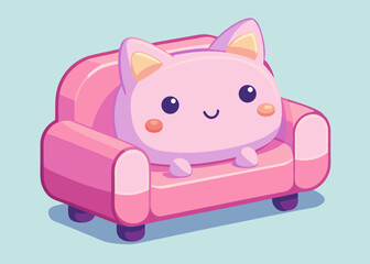 Adorable Pink Cat Relaxing on a Matching Sofa