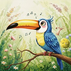 Singing Toucan in the Meadow