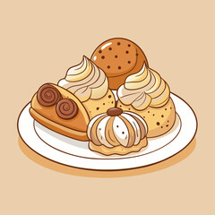 Assorted Delicious Cream Puffs and Pastries on a Plate