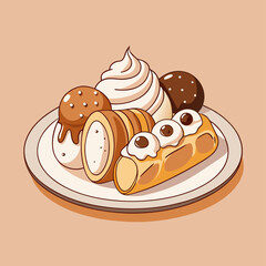 Assorted Delicious Cream Pastries and Sweets on a Plate
