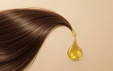 Fototapeta premium Nourishing Oil Drops on Flowing Brown Hair